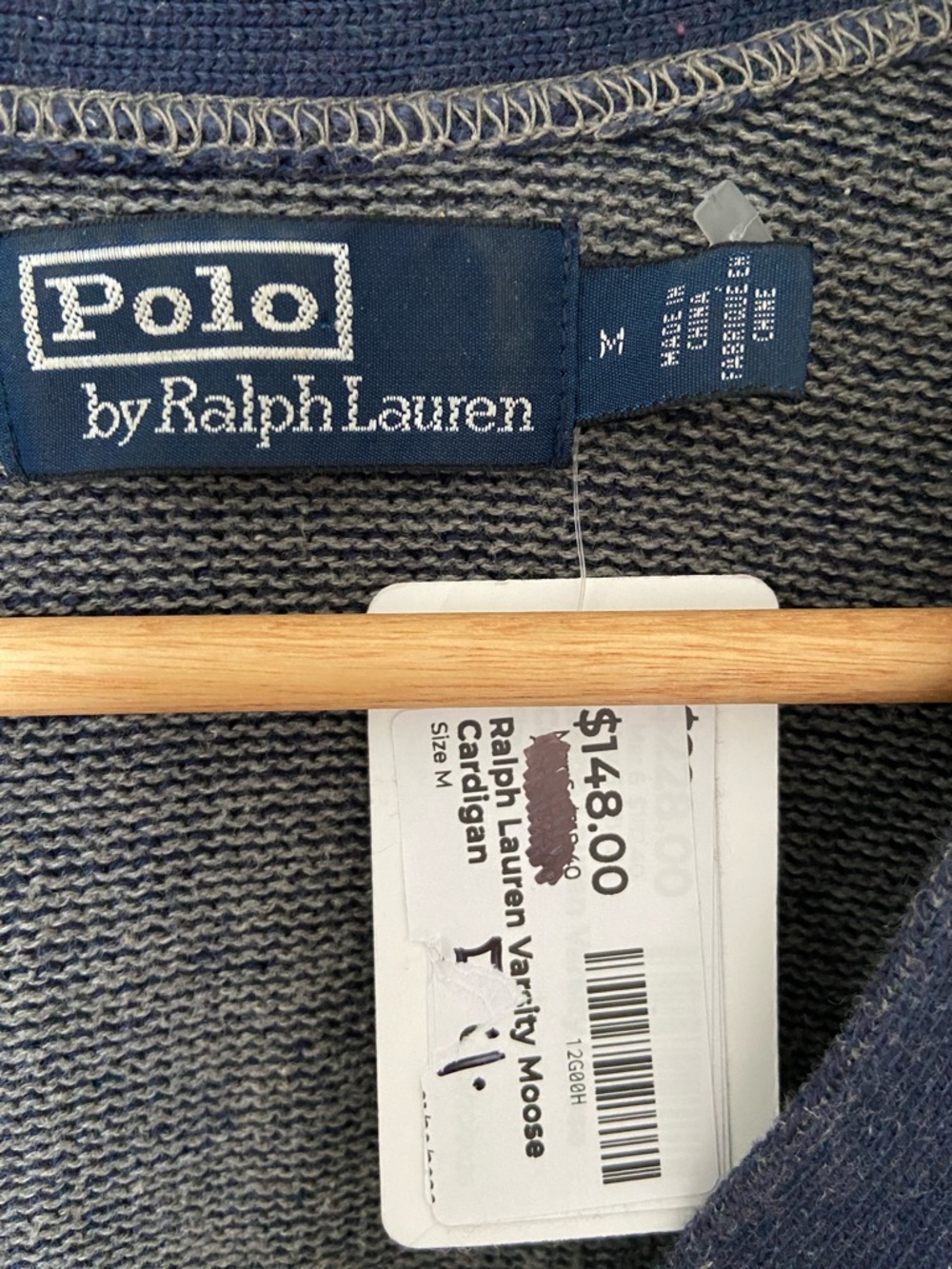 Polo by Ralph Lauren Navy Varsity Cardigan with Gold Patch and Stripes-M - Picture 2 of 4